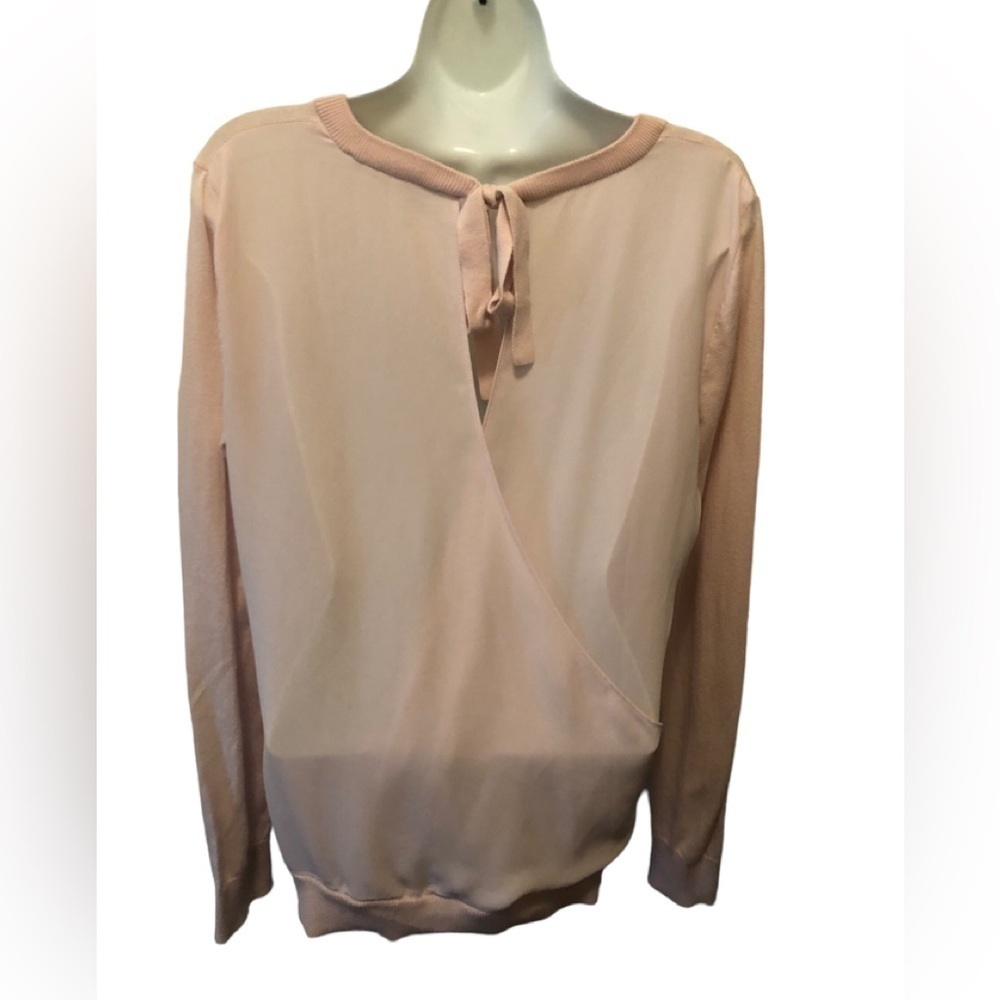 Loft Open Back Light Sweater Pastel Pink Sz. S Ribbon Tie Feminine Graceful